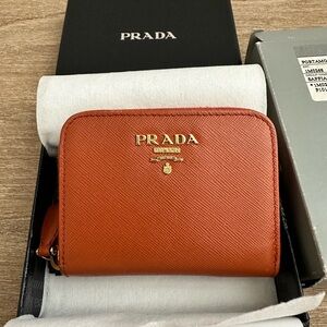 PRADA Saffiano Leather Zip Around Coin Purse